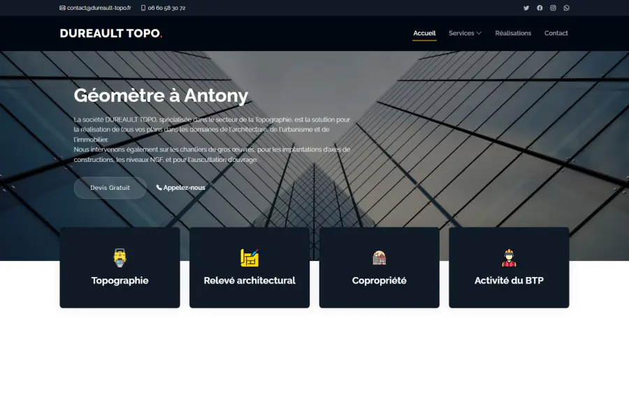 Page d’accueil du site Dureault Topo réalisé par Honab