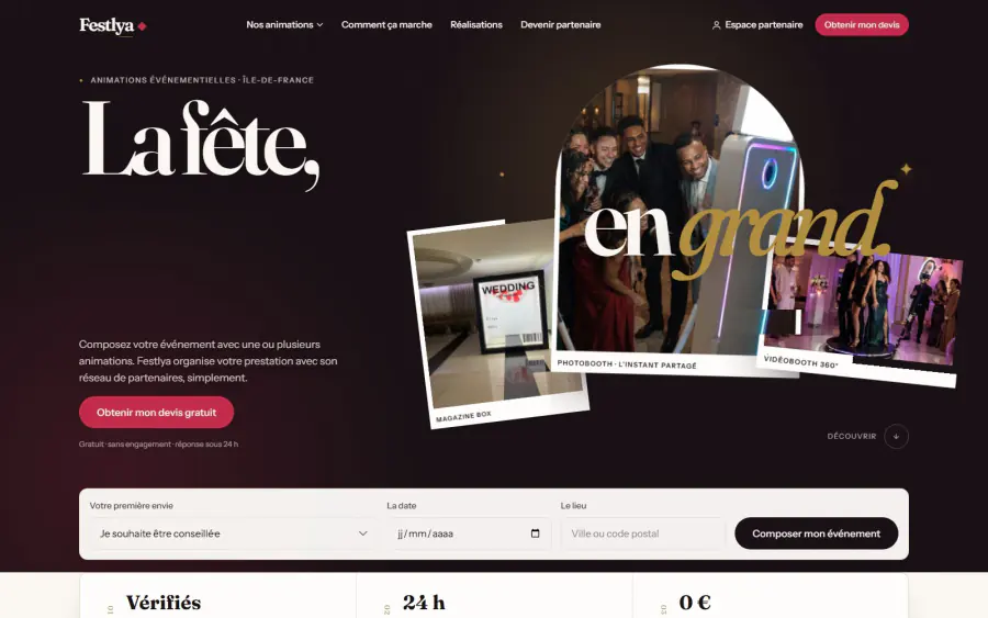 Page d’accueil du site Festlya réalisé par Honab