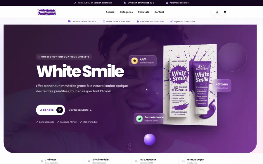 Page d’accueil du site White Smile réalisé par Honab
